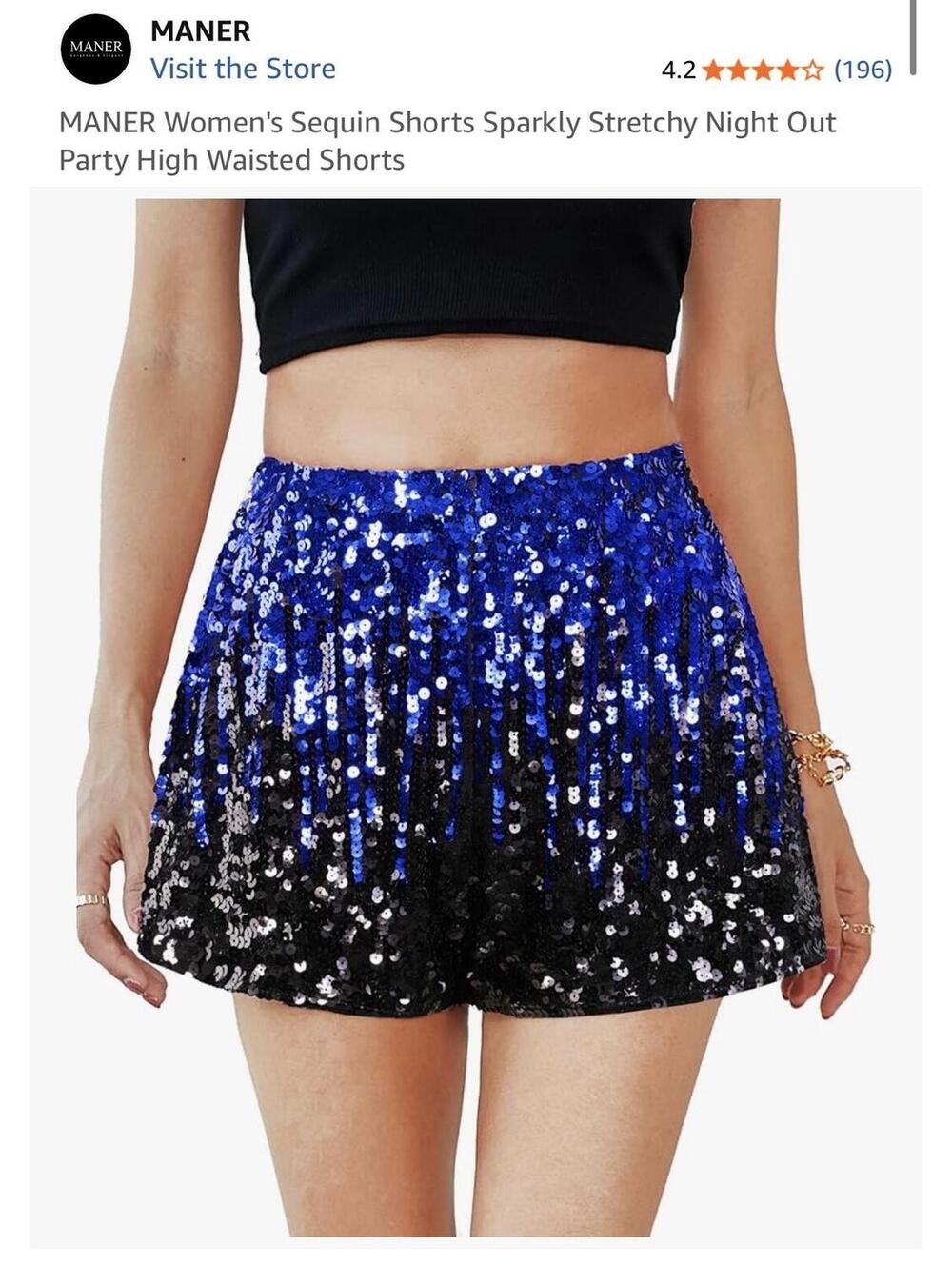 MANER Women's Sequin Shorts Sparkly Stretchy Night Out Party High Waisted Shorts